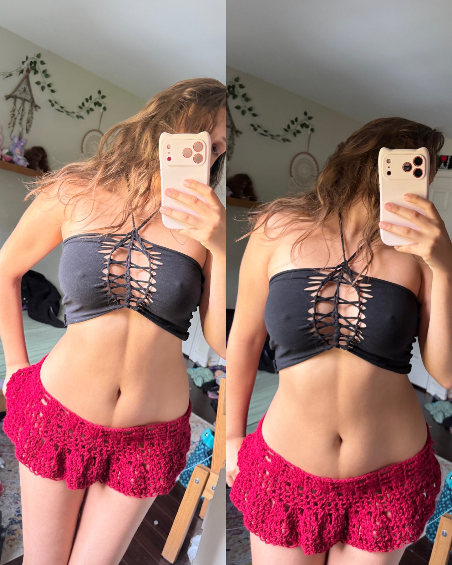 slit weave halter top