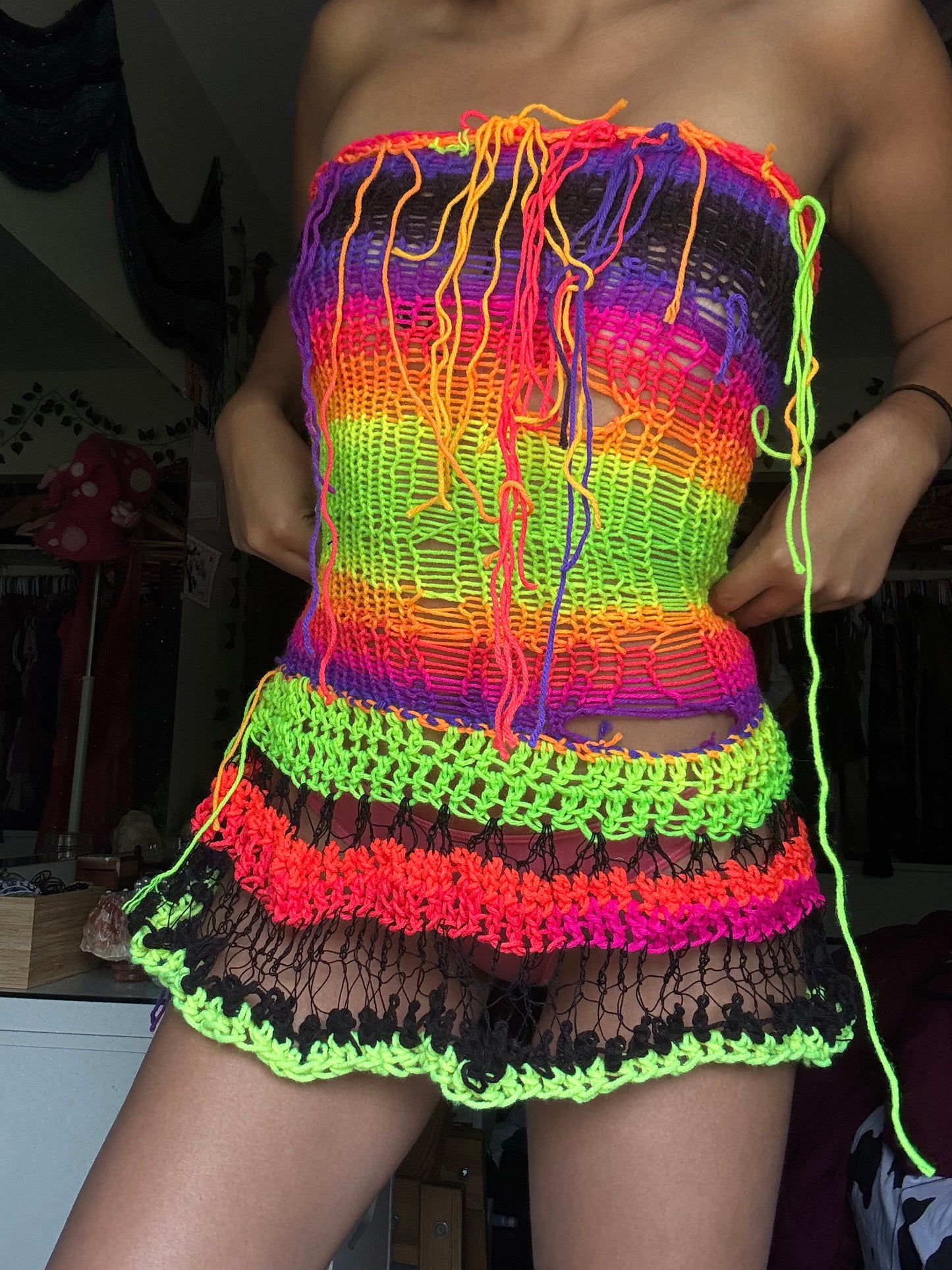 Rainbow Kitty Knit x Crochet Dress