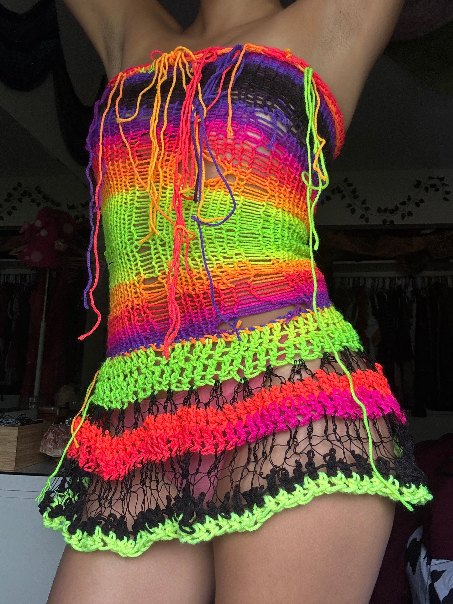 Rainbow Kitty Knit x Crochet Dress
