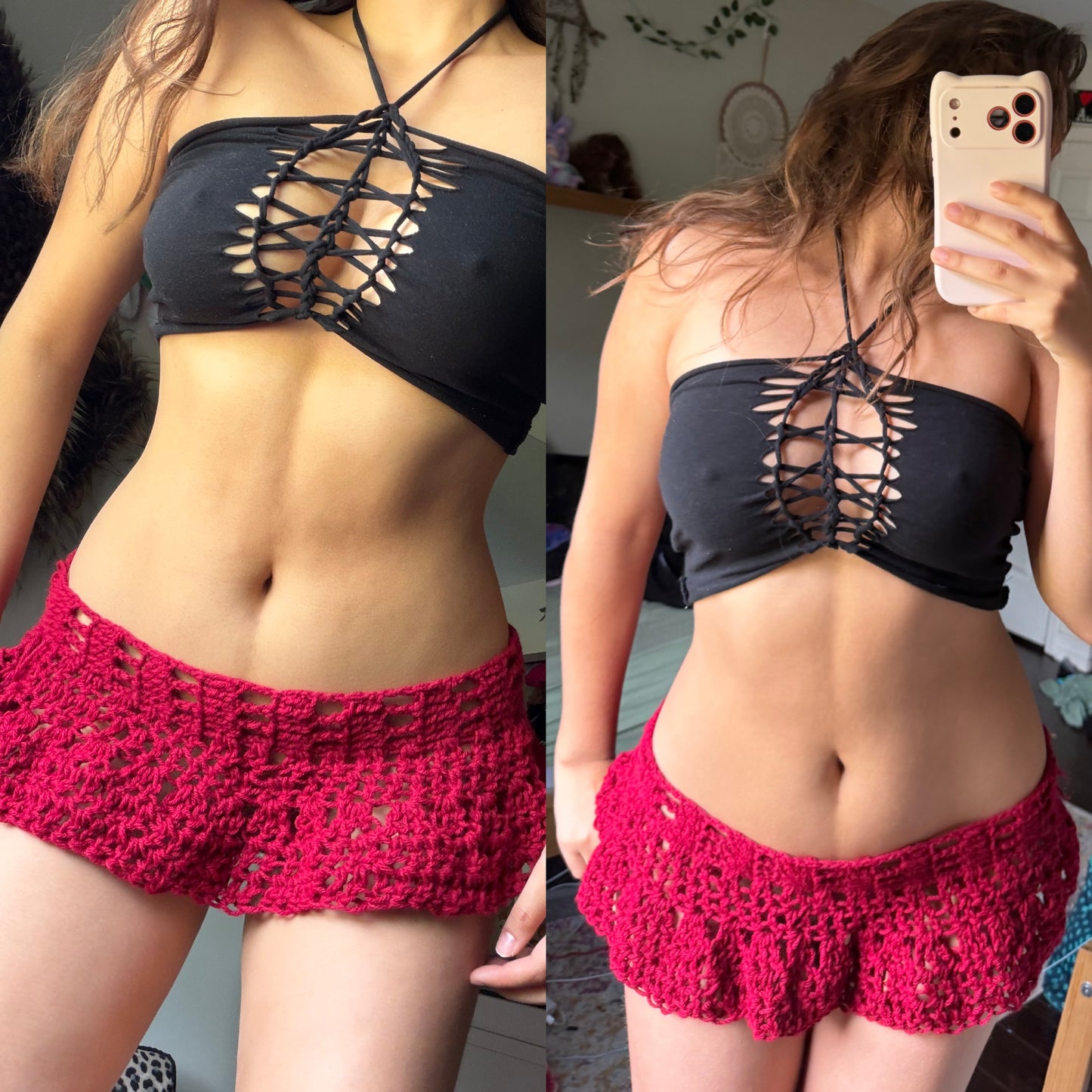 crochet red mini skirt